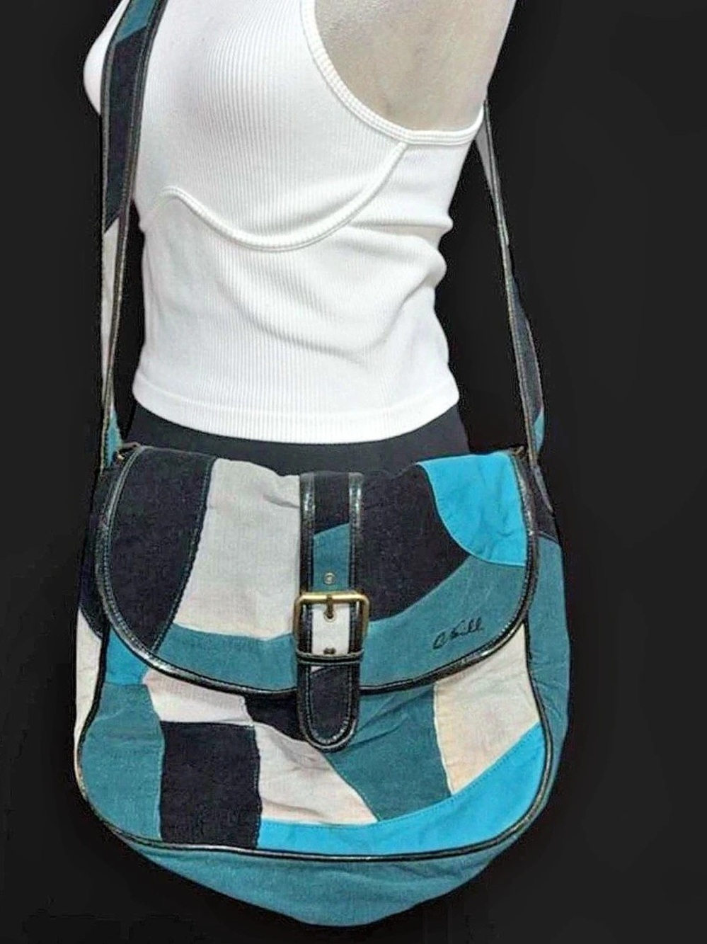 O’neill Geometric Patchwork Shoulder Bag in Blue & Black